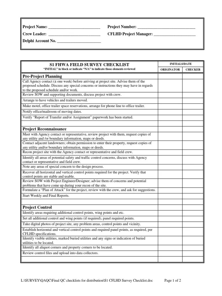 s1 Cfl Survey Checklist Surveying Technology