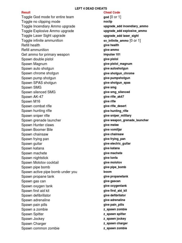 Left 4 Dead Cheats Military Technology Projectile Weapons Free 30