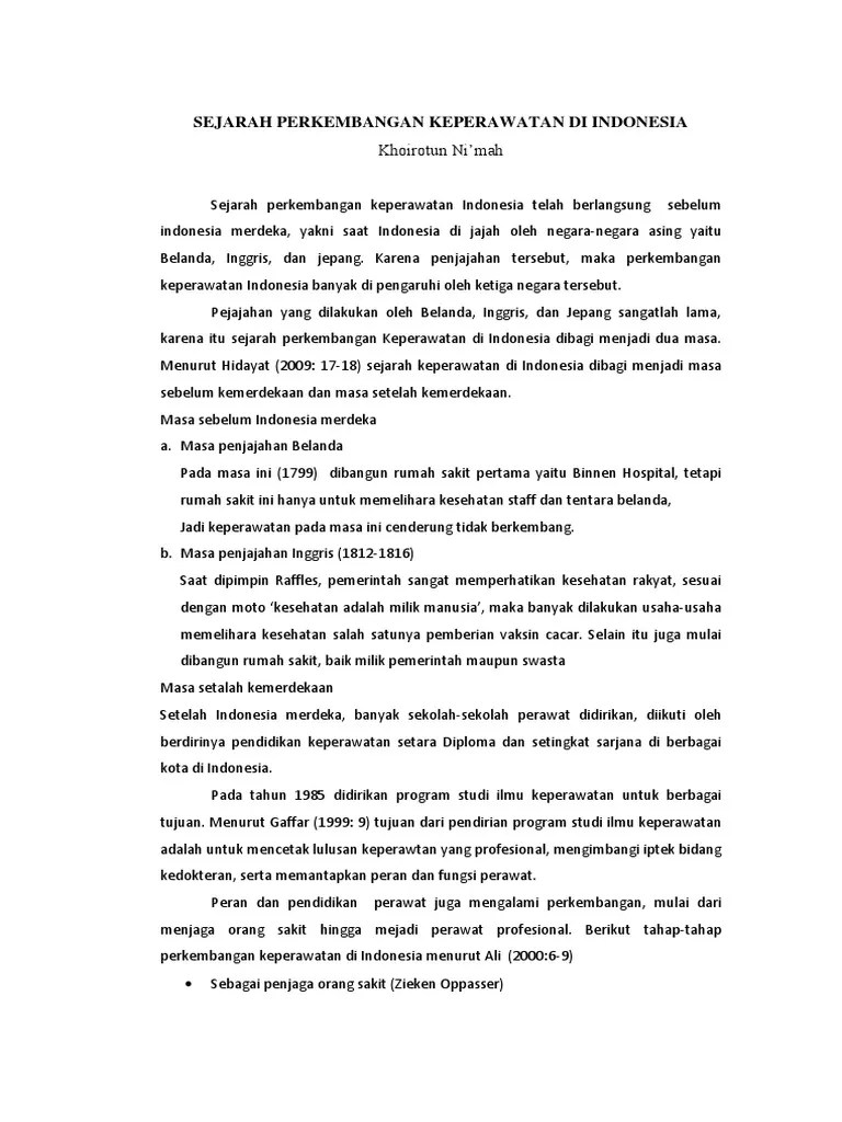 Sejarah Perkembangan Keperawatan Di Indonesia