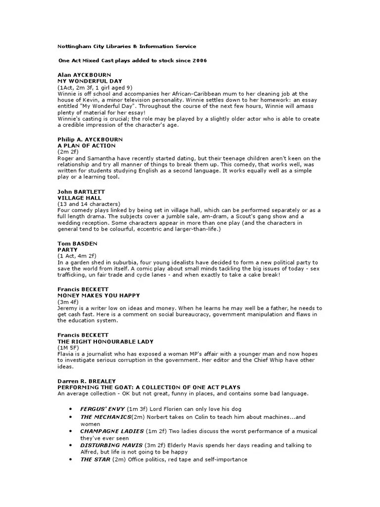 One Act Play Ideas Examples and Forms