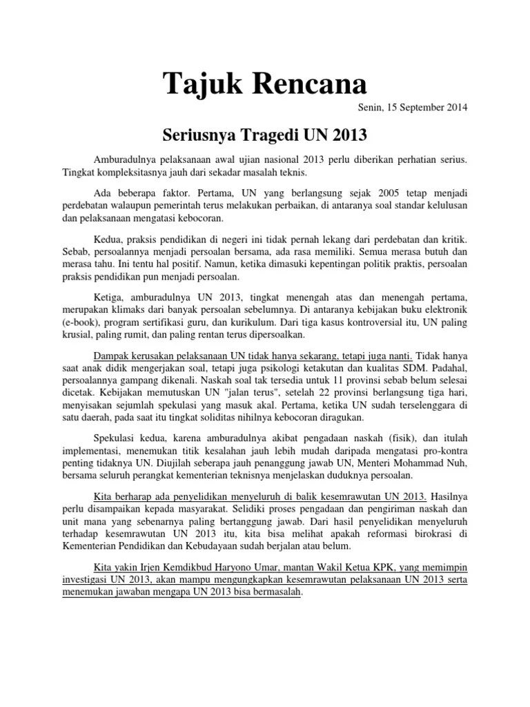 Contoh Tajuk Rencana