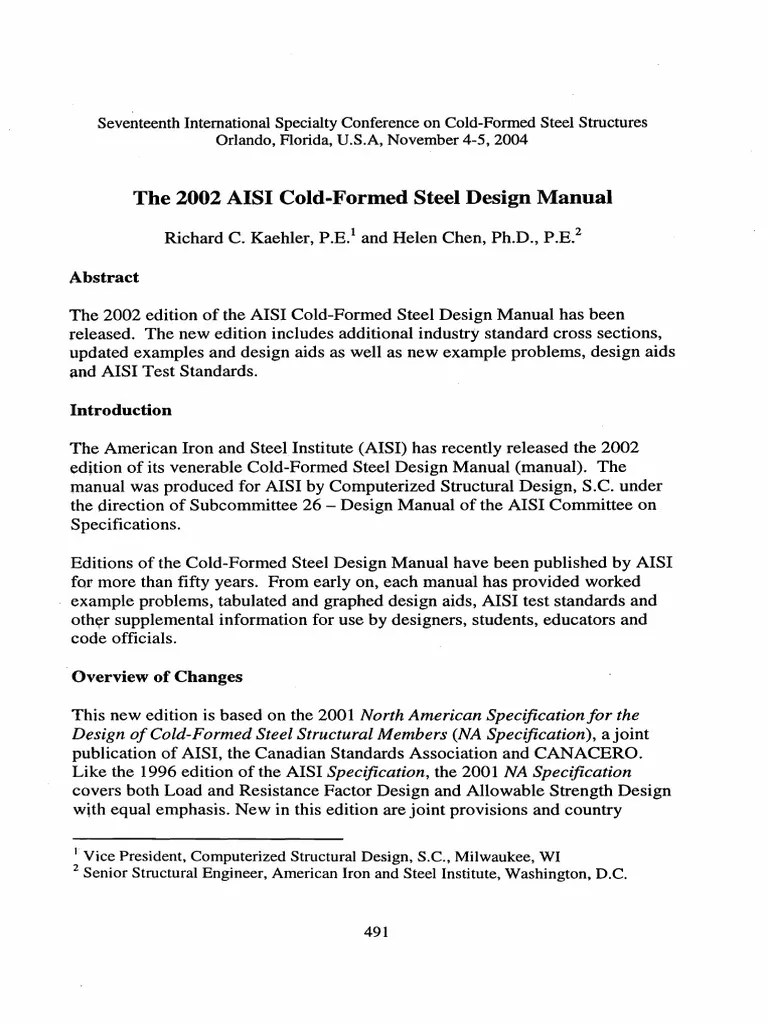 The 2002 AISI ColdFormed Steel Design Manual PDF Industries