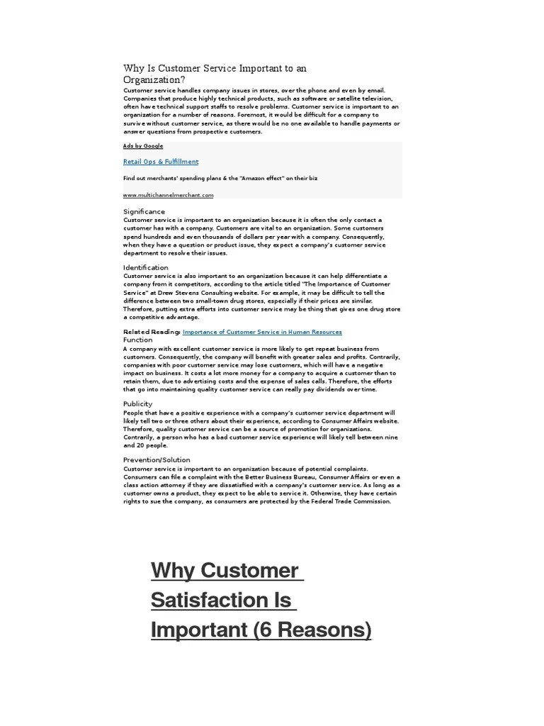 Why Is Customer Service Important To An Organization PDF Customer