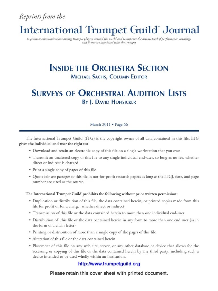 surveys of orchestral audition lists Concerto Symphony