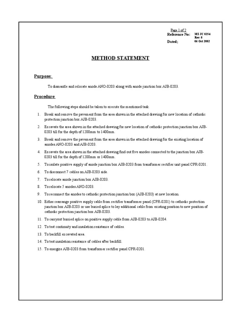 002Sample Method Statement Electrical Anode Cathode