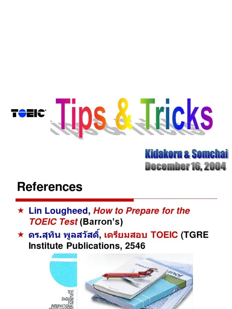 TOEIC Tips and Tricks Reading Comprehension Verb