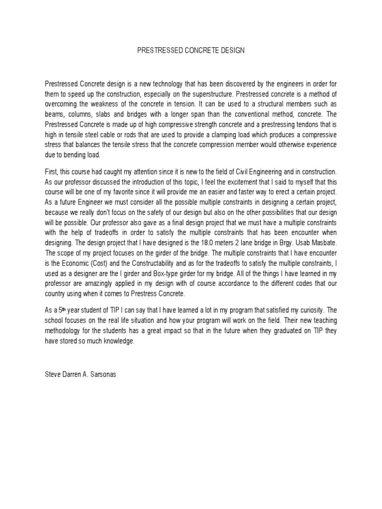 Reflective Essay PDF Foundation (Engineering) Prestressed Concrete