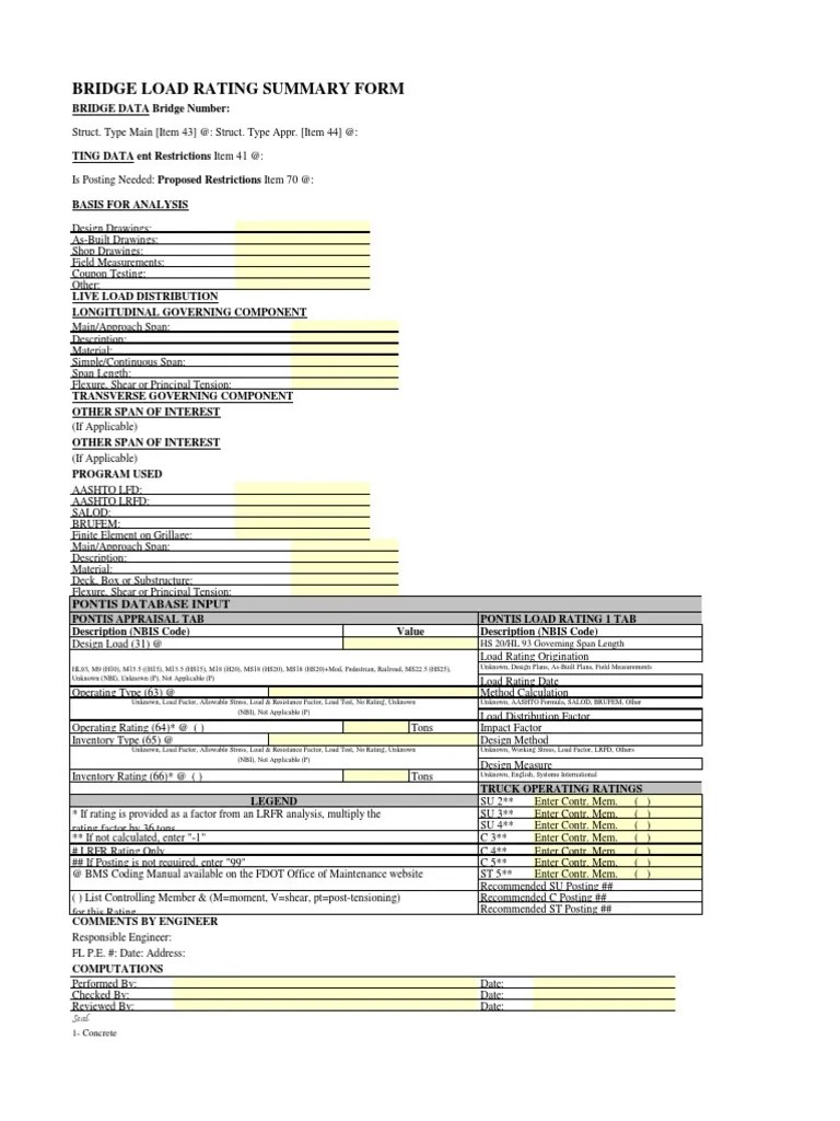 Bridge Load Rating Summary Form Beam (Structure) Structural Load