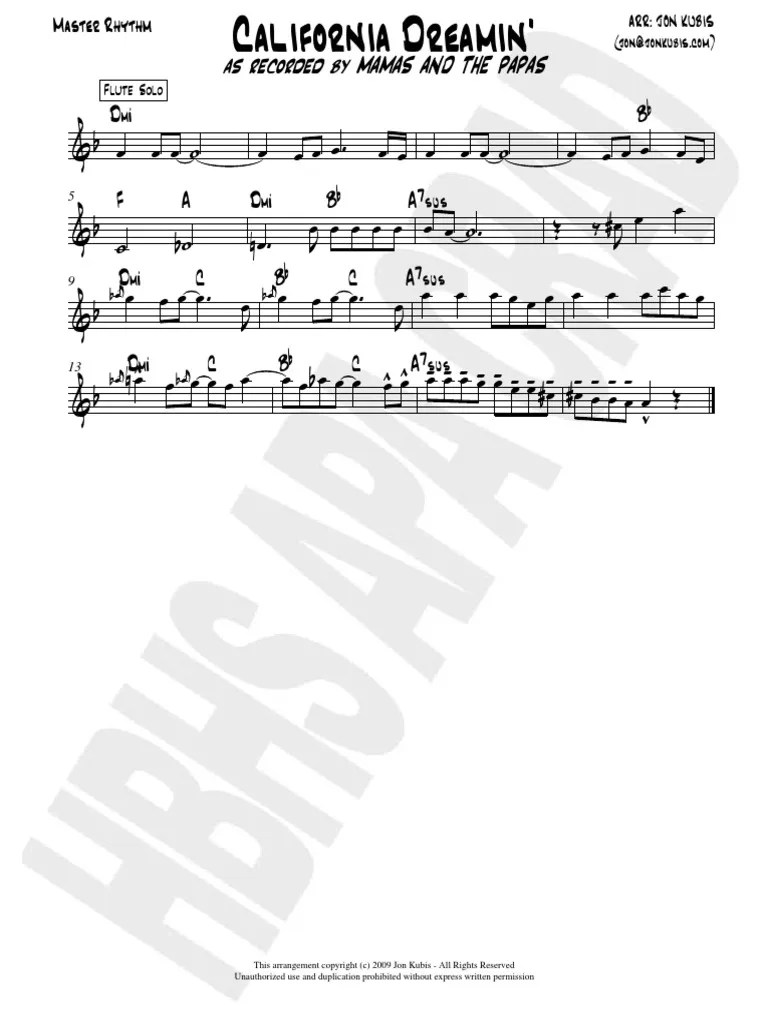 California Dreamin (Flute Solo Transcription)