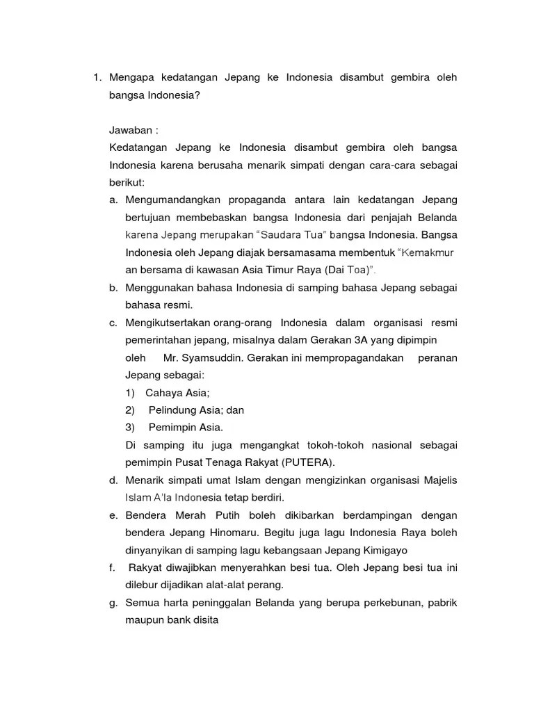 Mengapa Kedatangan Jepang Ke Indonesia Disambut Gembira Oleh Bangsa  Indonesia | PDF