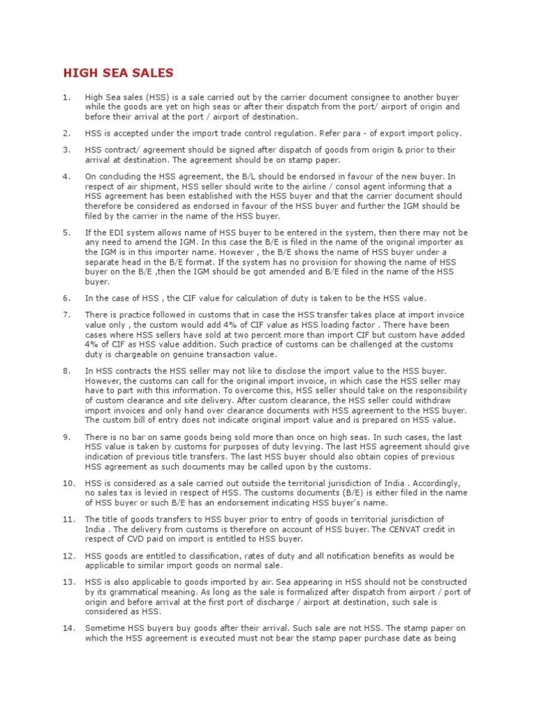 High Sea Sales Sales Invoice