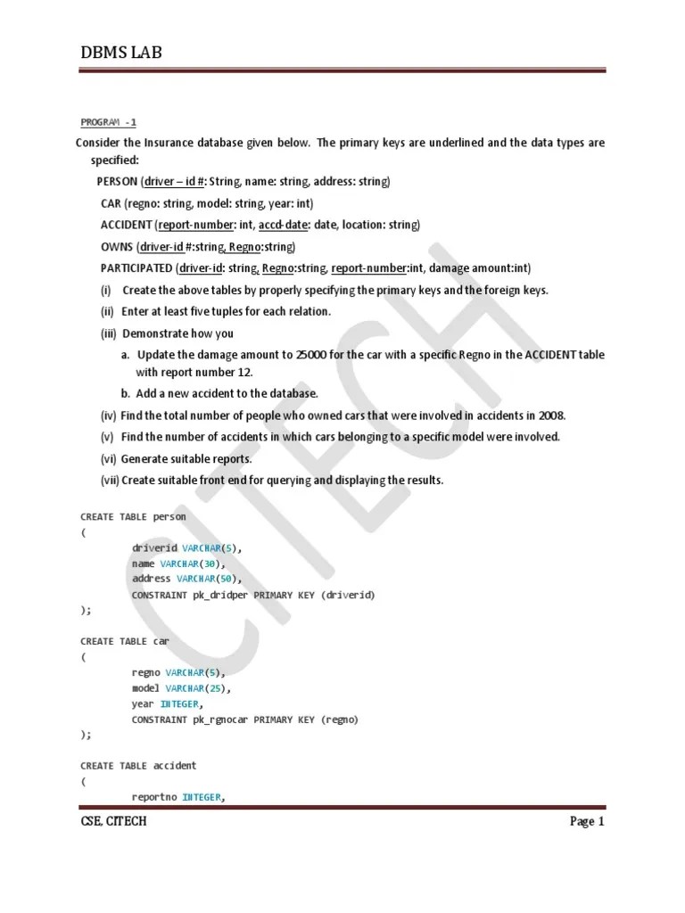 Dbms Lab Manual2013 PDF Databases Computer Data