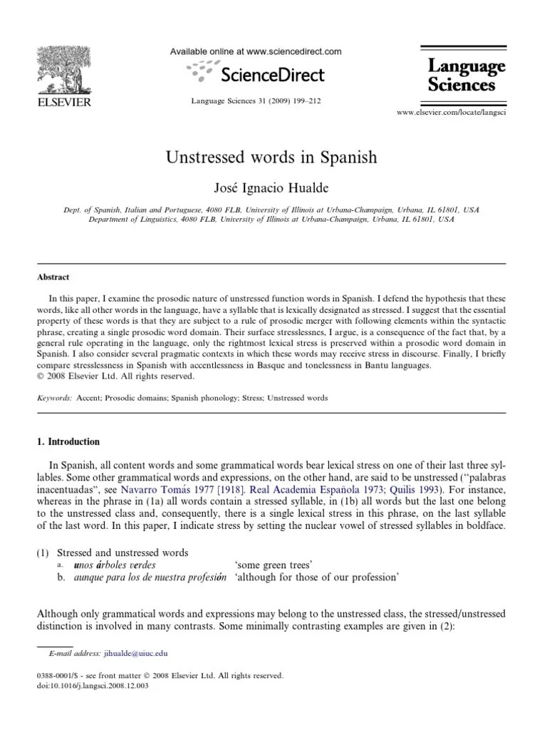 Unstressed Words in Spanish Stress (Linguistics) Tone (Linguistics)