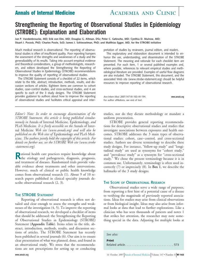 Penjelasan Cheklist Strobe Untuk Artikel Epid PDF Cohort Study