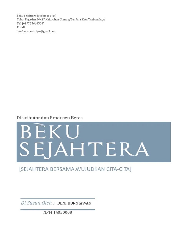 Contoh Business Plan Distributor Makanan Pokok Beni Kurniawan