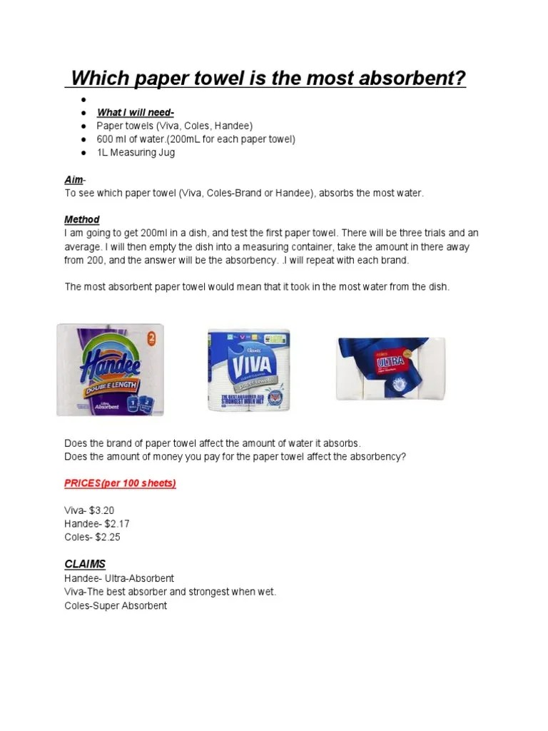 Which Paper Towel Is The Most Absorbent? What I Will Need PDF