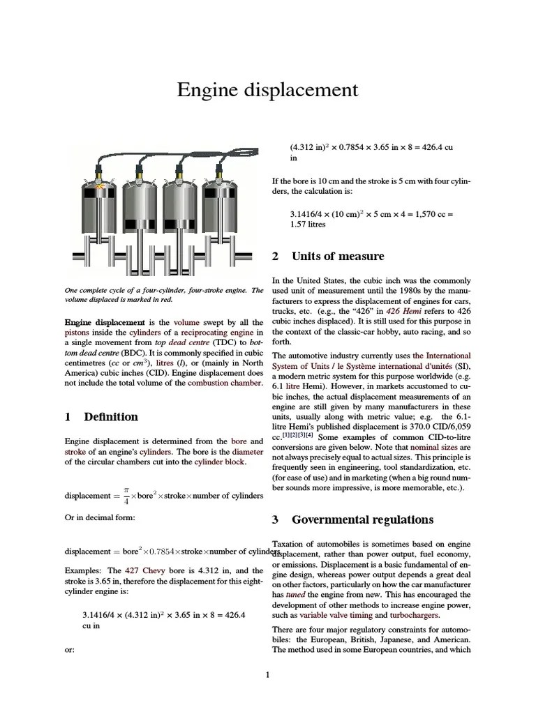 Engine displacement.pdf | Engines | Automobiles