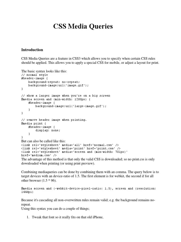 CSS Media Queries PDF Cascading Style Sheets