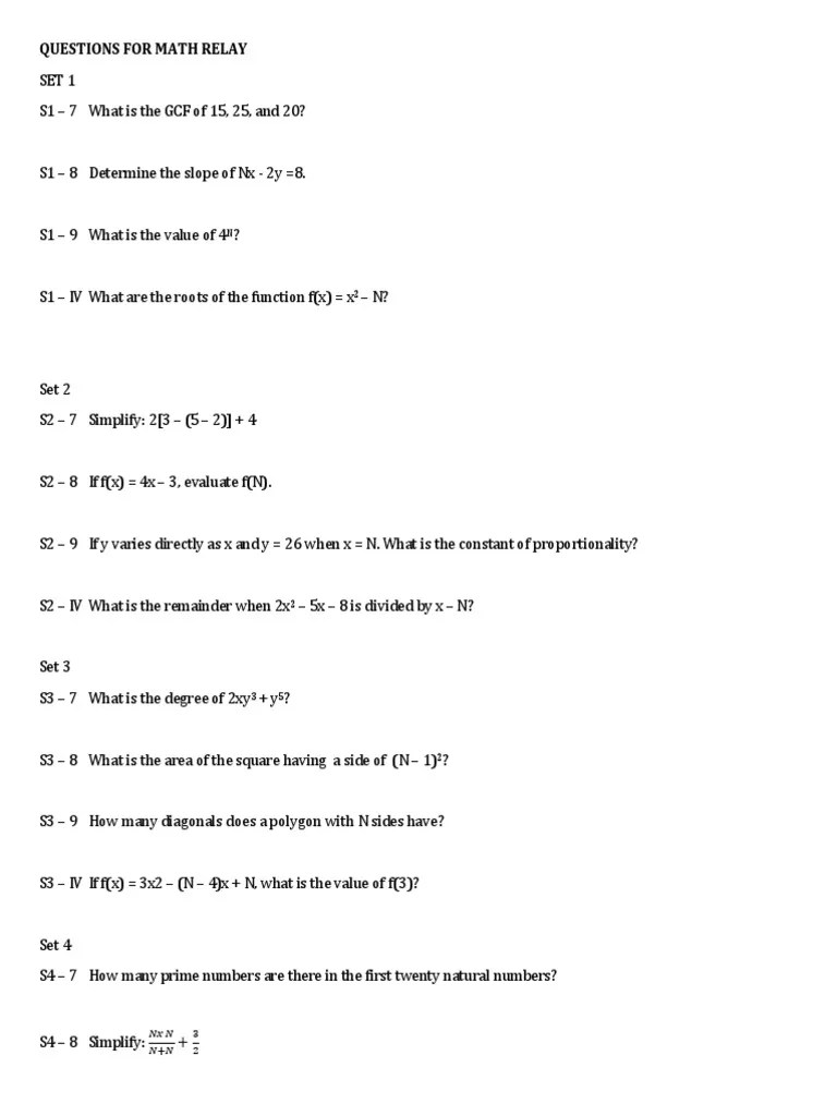 Questions For Math Relay PDF Geometry Elementary Geometry