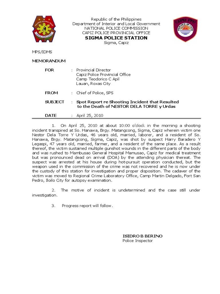 Spot Report Shooting Incident Doa Affidavit Government