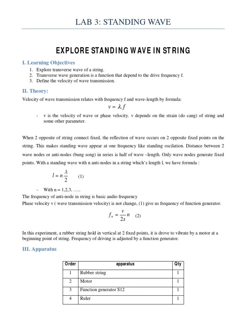 Lab 5 Standing Wave PDF Waves Frequency
