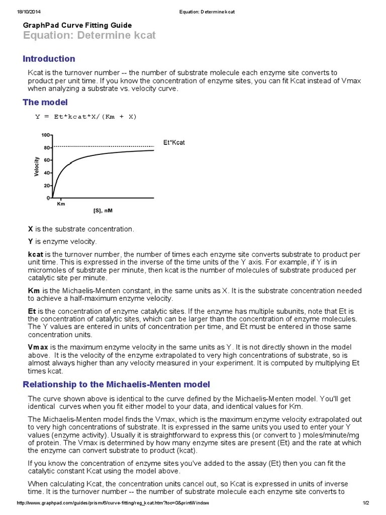 Equation_ Determine kcat PrismHelp.pdf Enzyme Chemical