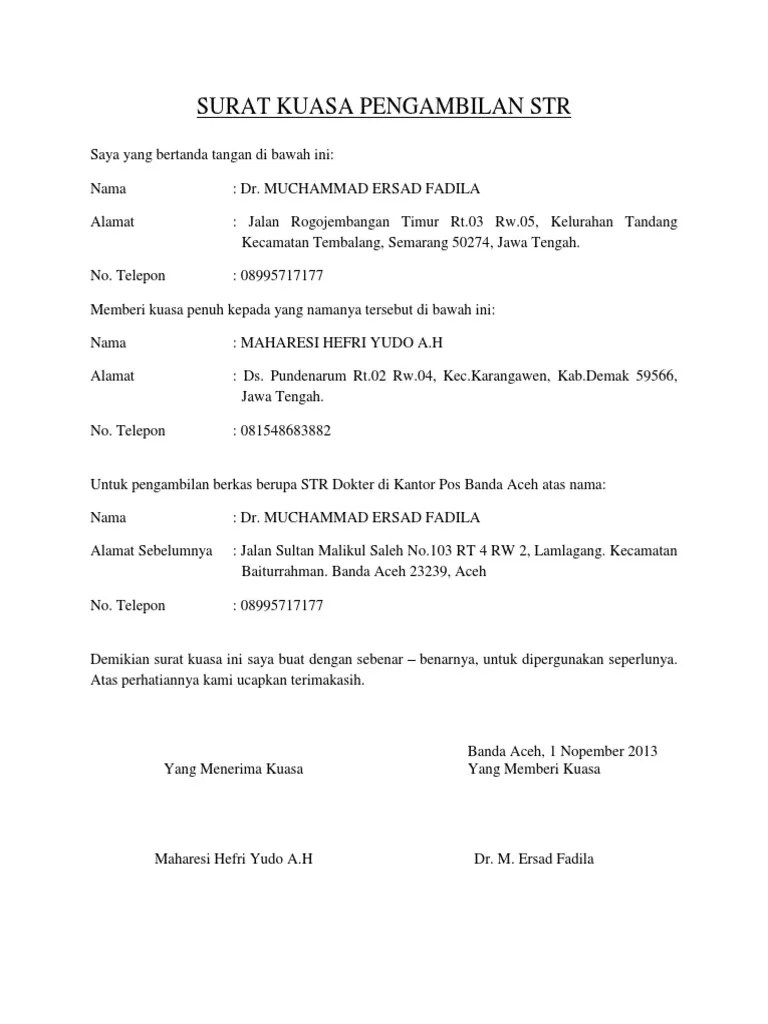 Surat Kuasa Pengambilan Str | Pdf
