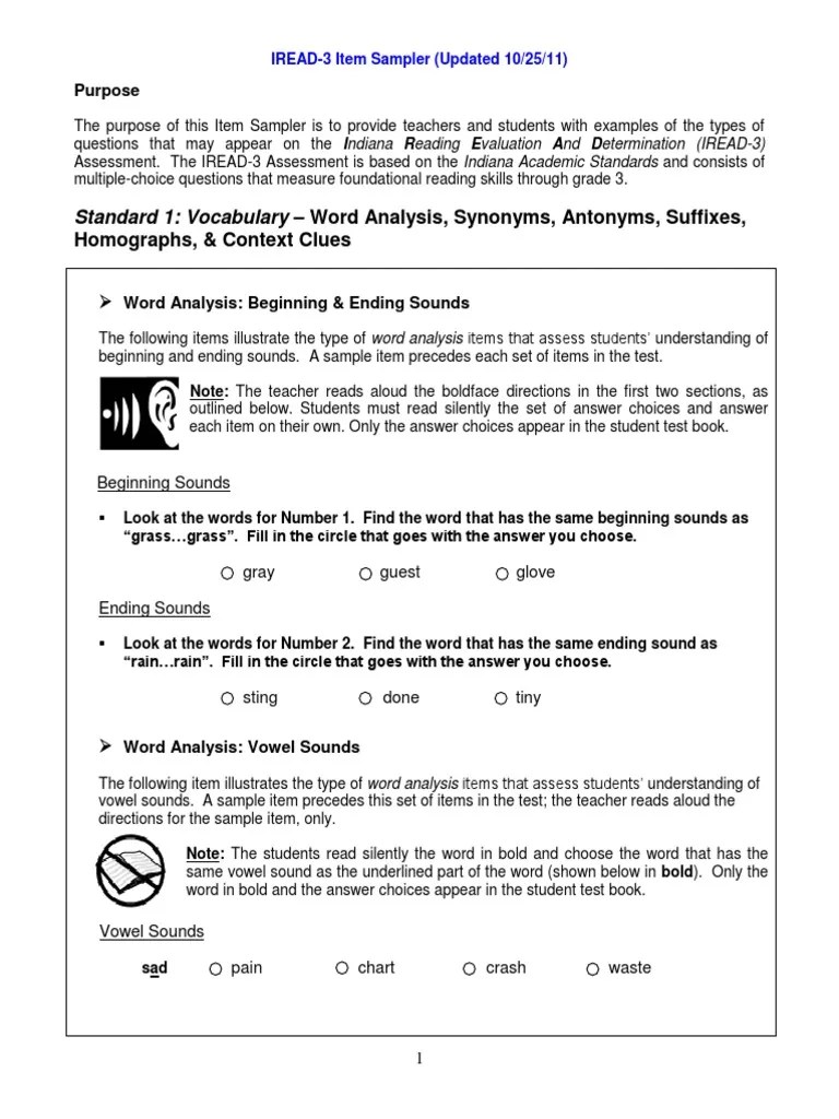 iread sample Reading Comprehension Educational Assessment