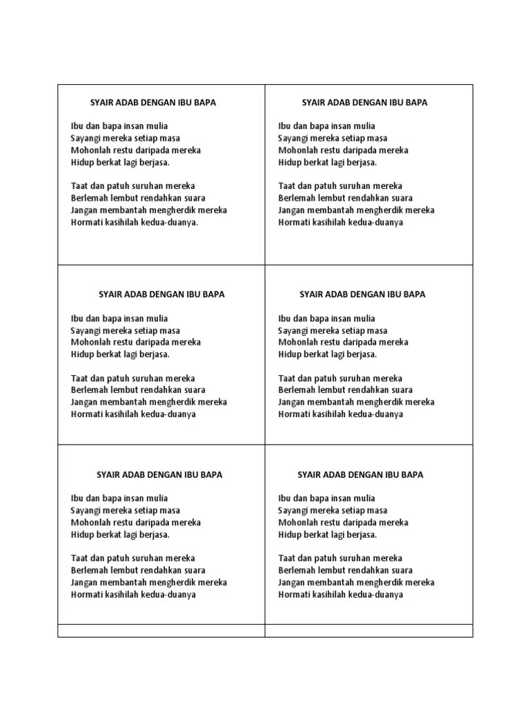 Syair Adab Dengan Ibu Bapa | PDF