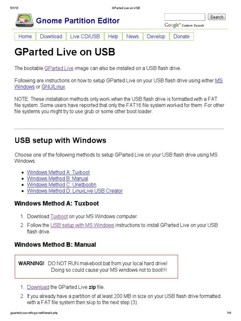 GParted Live On USB PDF Booting Usb Flash Drive