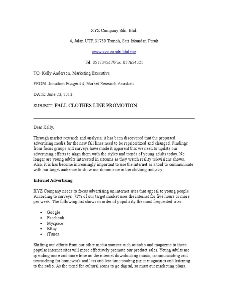 Note 4 Sample of Memo Advertising Target Audience