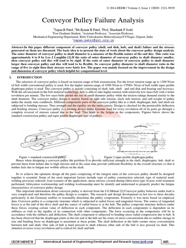 Conveyor Pulley Failure Analysis PDF PDF Fatigue (Material) Belt