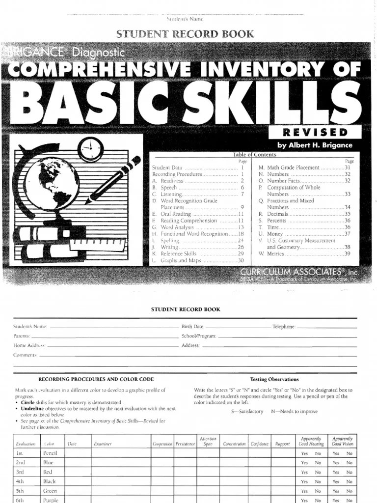 Brigance Record Book I / ASSIGN A STUDENT A GRADE LEVEL Comma Punctuation