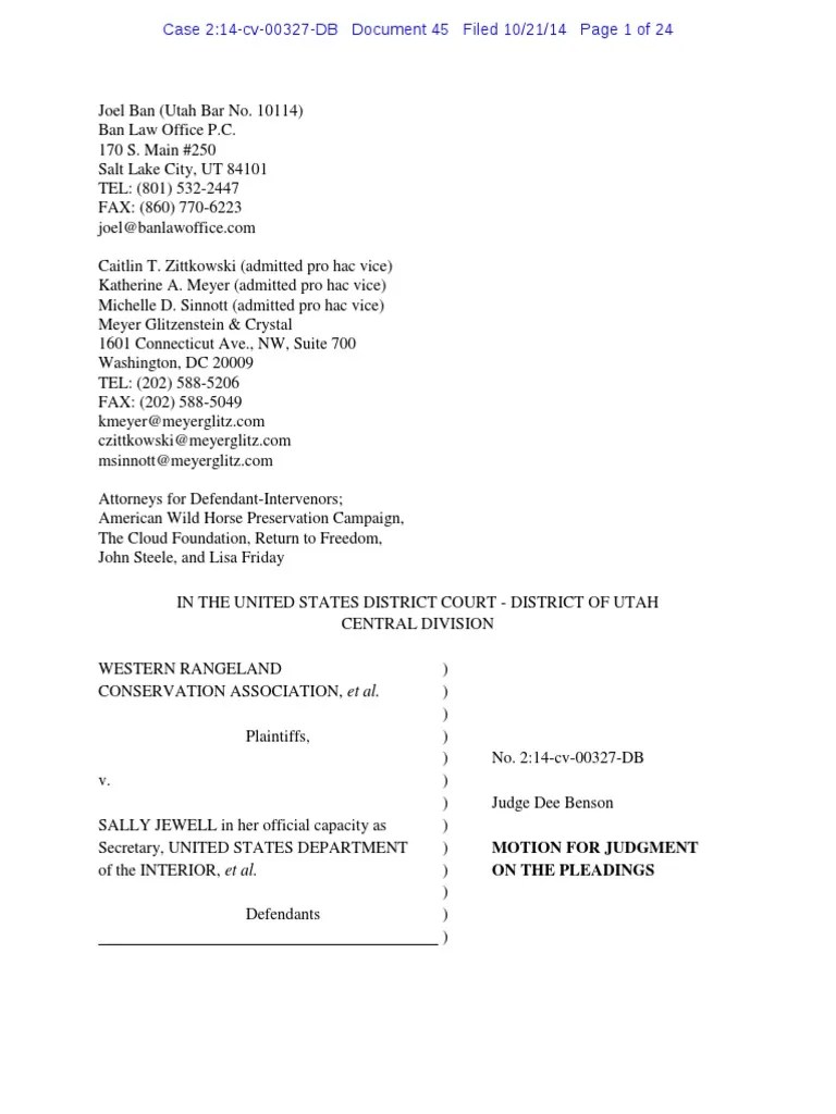 Motion For Judgment On The Pleadings Filed PDF Bureau Of Land