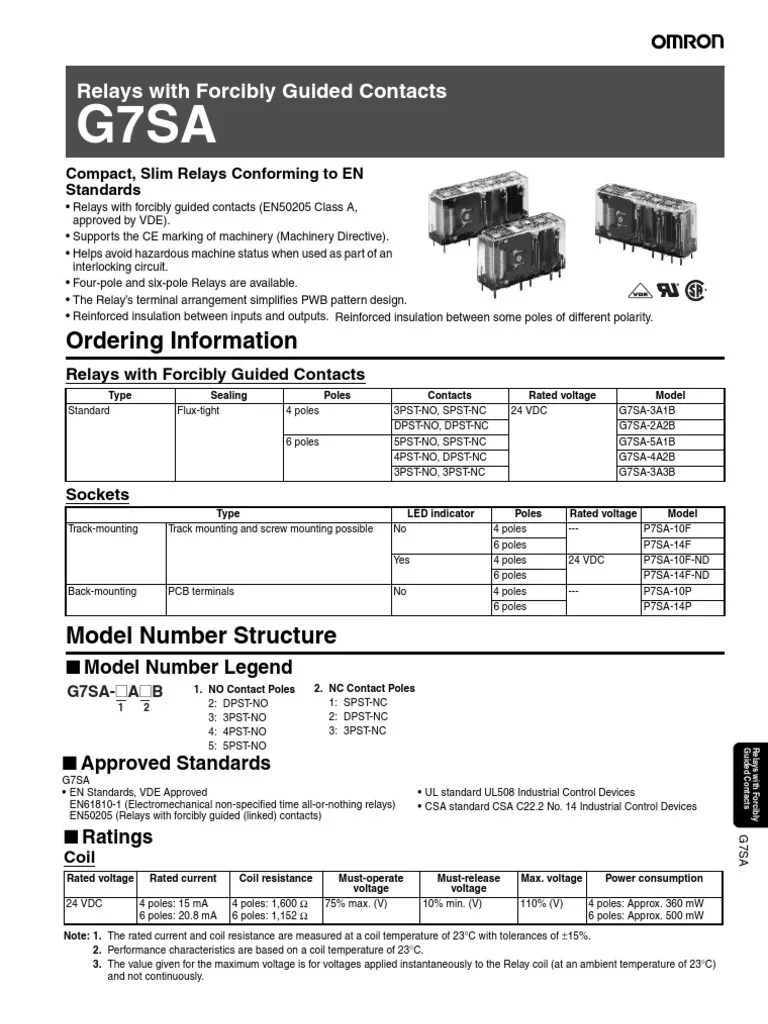 Omron G7SA Relay Spec Sheet Relay Indemnity