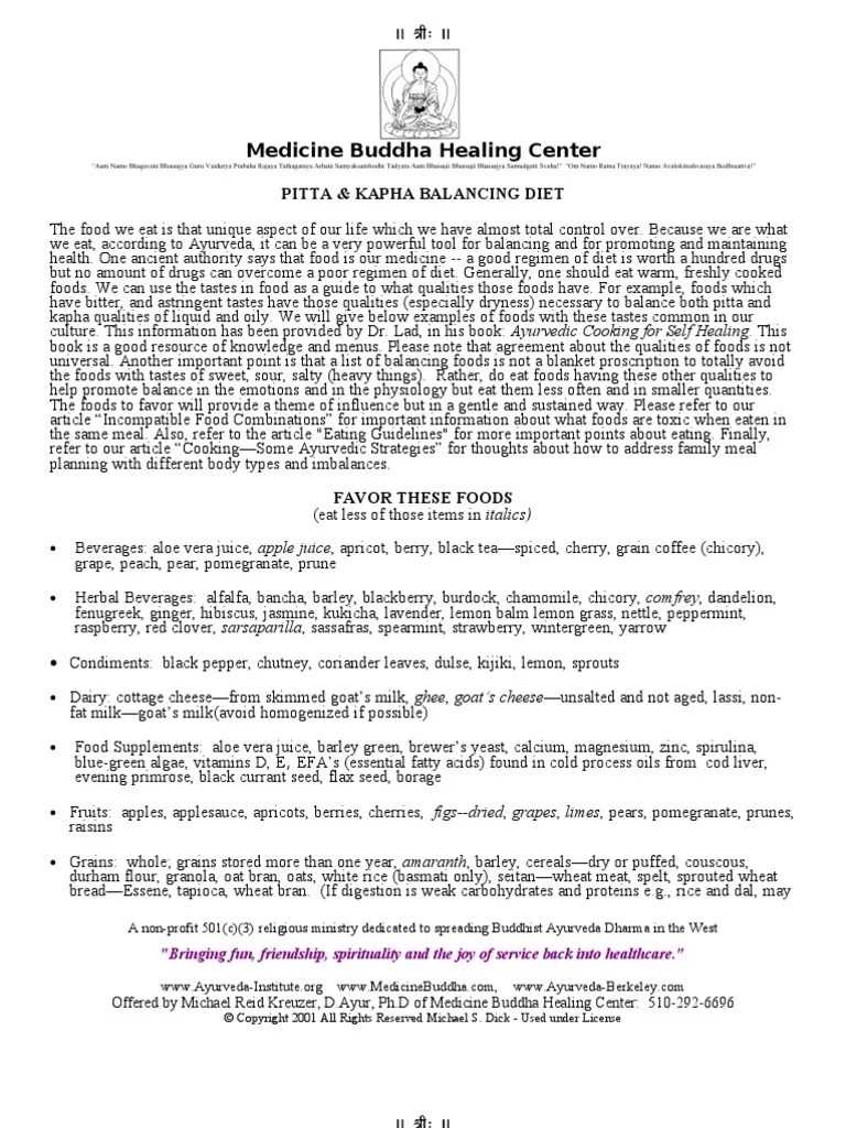 Ayurvedic Diet for PittaKapha Ayurveda Foods