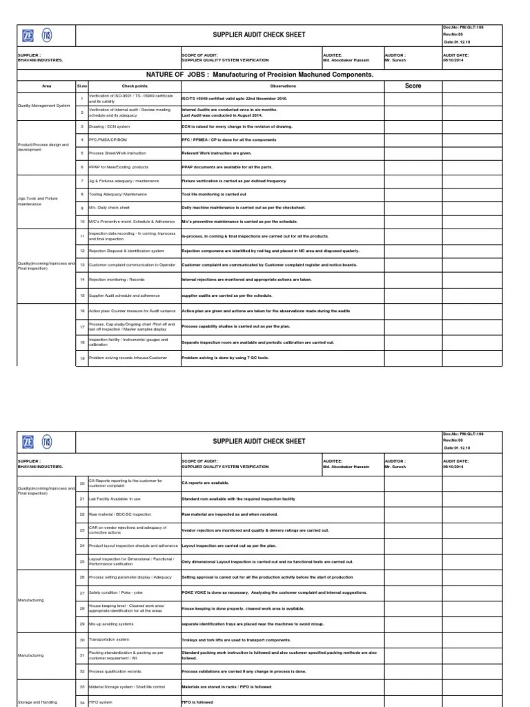 Supplier Audit Checklist_zftvs Iso 9000 Audit