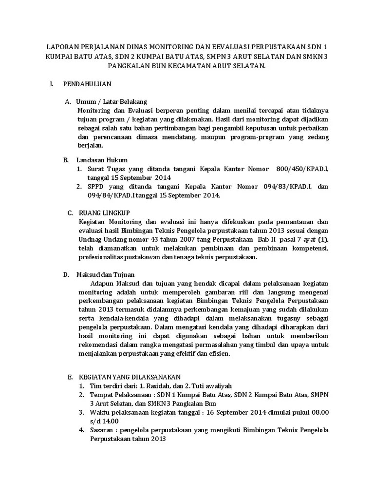 Contoh Laporan Perjalanan Dinas Monitoring Dan Evaluasi