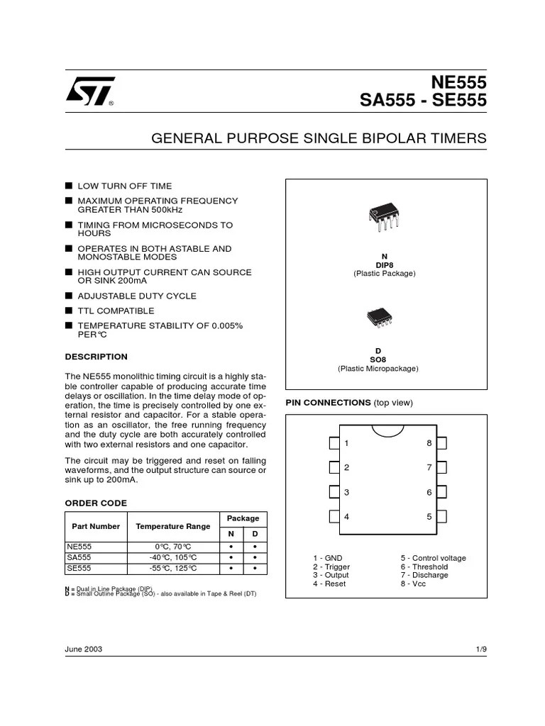 NE555 Datasheet Electrical Engineering Electrical Components