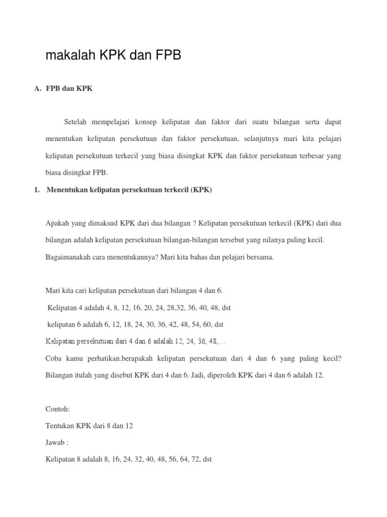 Makalah KPK Dan FPB | PDF