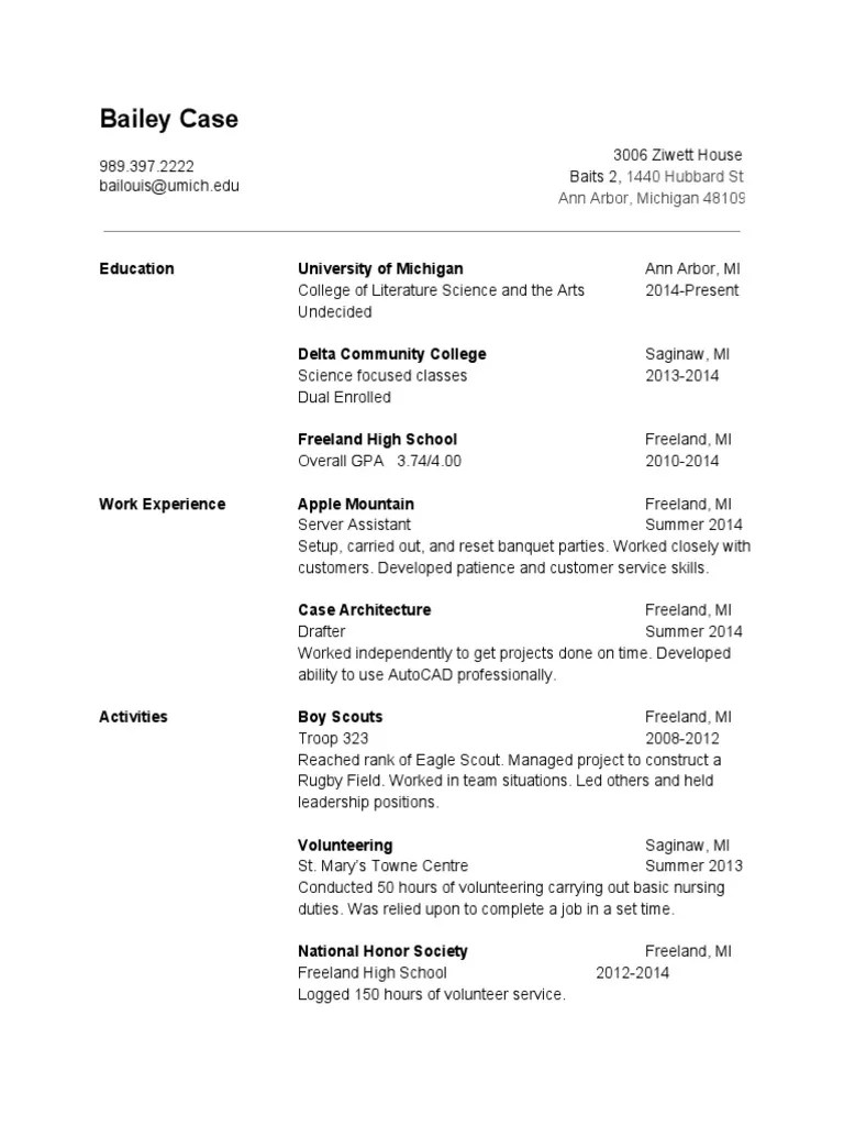 UMich Resume Template Example PDF Career & Growth Business