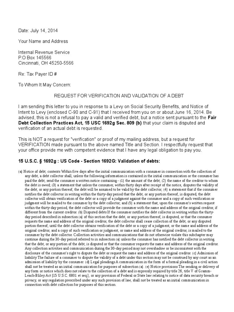 Debt Validation Letter Template Collection Agency Virtue