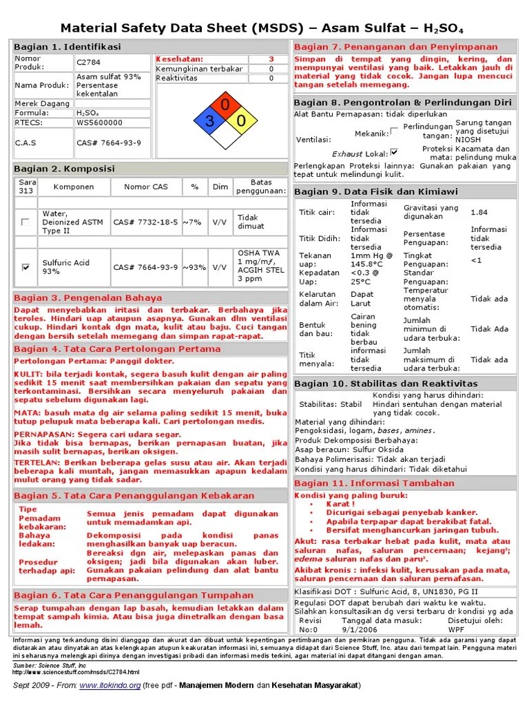 MSDS Asam Sulfat