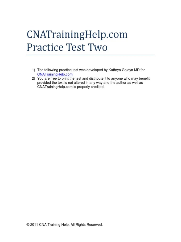 Cna Practice Test | Cardiopulmonary Resuscitation | Health Sciences