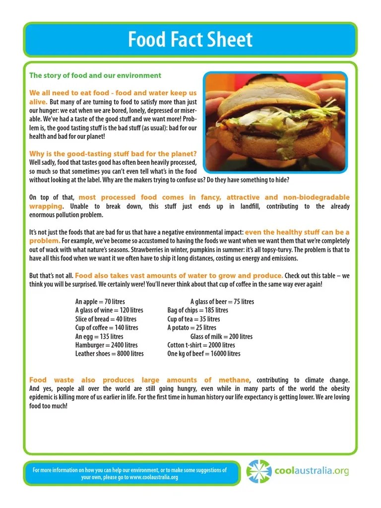 Food Fact Sheet The story of food and our environment Foods Greenhouse Gas