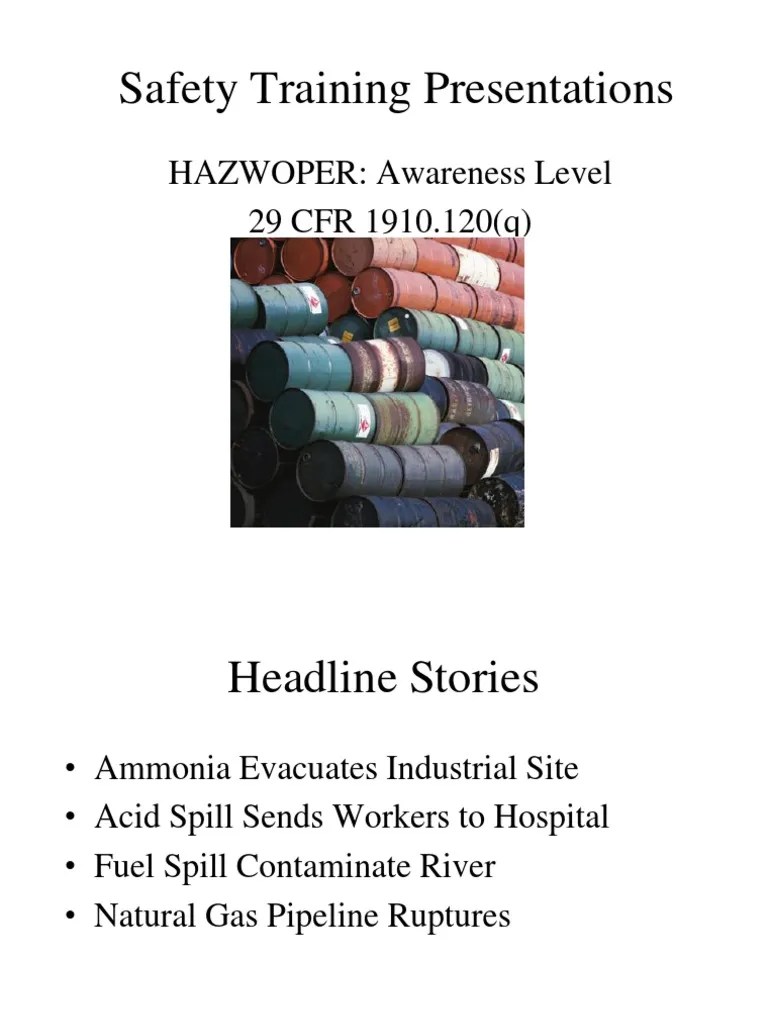Safety Training Presentations HAZWOPER Awareness Level 29 CFR 1910.