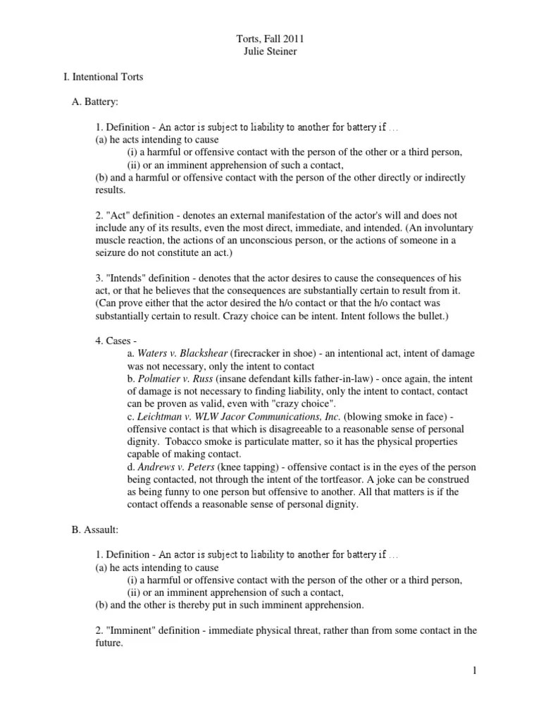 Torts Outline Causation (Law) Damages