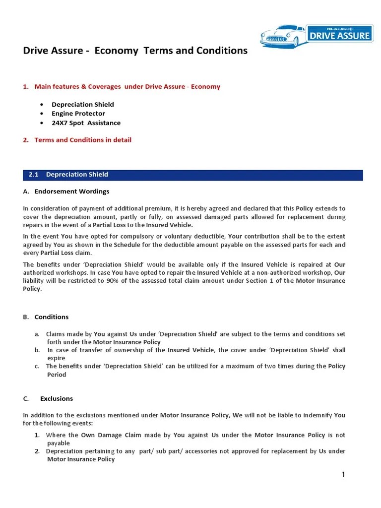 Bajaj Allianz Drive Assure Benifit & Conditions_2 Vehicle
