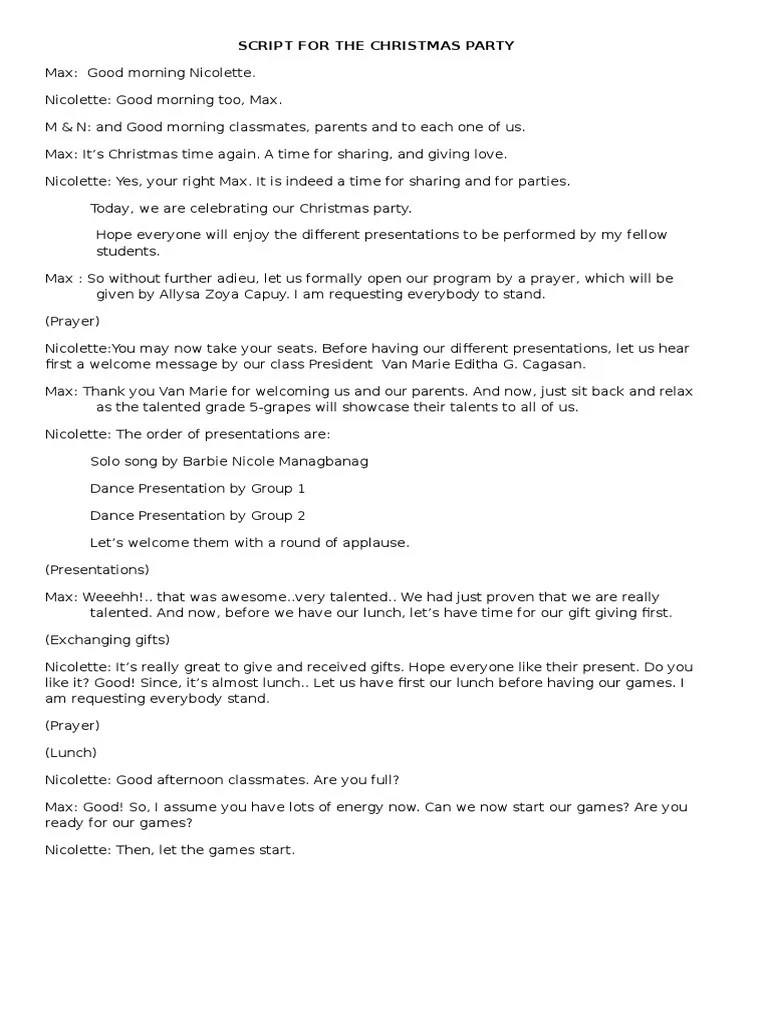 Christmas Dinner Speech Ideas Script for the Christmas Party Christmas