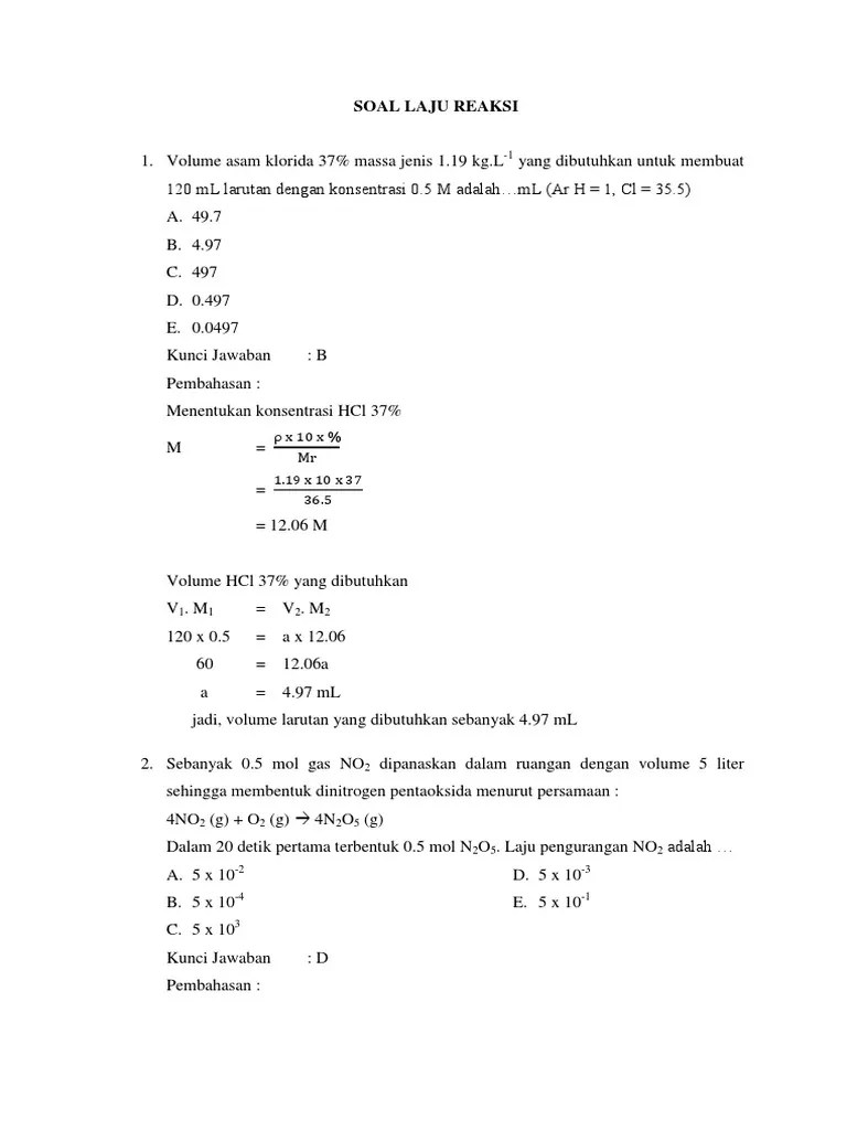 Soal-Soal Laju Reaksi | PDF